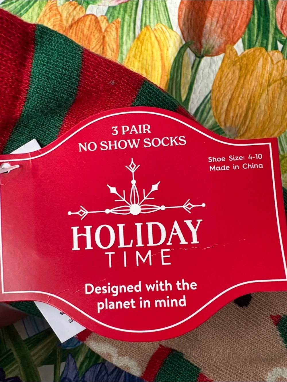 Holiday Time Red and Green Gingerbread Socks